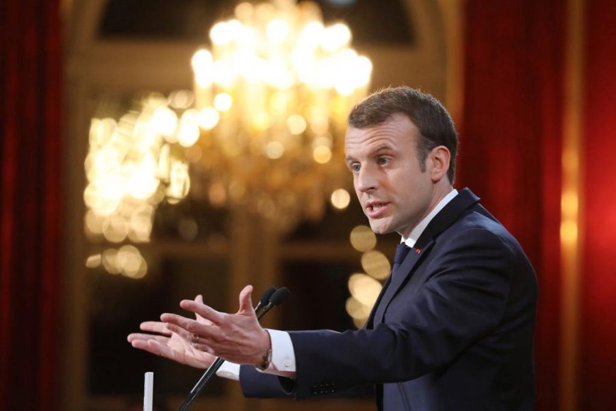 Ludovic Marin/TT | President Emmanuel Macron i sitt tal i Élyséepalatset i Paris.