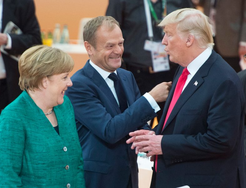 Ryan Remiorz/AP/TTTysklands förbundskansler Angela Merkel, EU:s permanente rådsordförande Donald Tusk och USA:s president Donald Trump vid fjolårets G20-möte i tyska Hamburg.