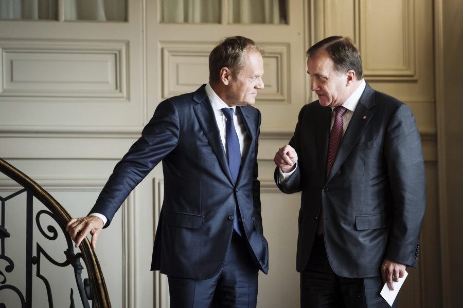 Erik Simander/TT | Statsminister Stefan Löfven tog emot EU:s permanenta ordförande Donald Tusk på tisdagen.