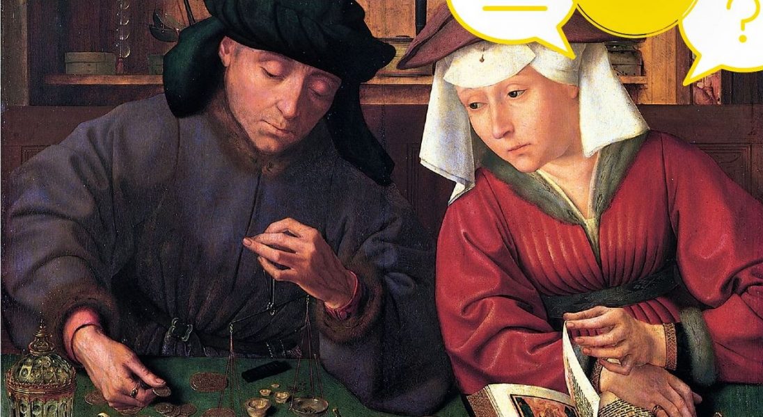En penningväxlare och hans hustru, avbildade av Quentin Massys i Antwerpen 1514.