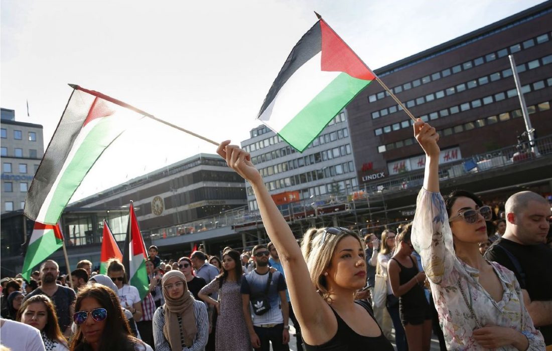 Fredrik Persson/TT | En demonstration i Stockholm till minne av Al Nakba och fördrivningen av palestinier.