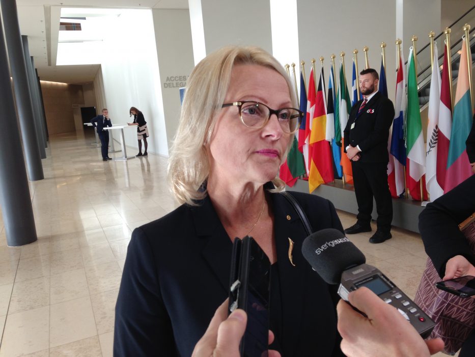 Wiktor Nummelin/TT | Migrationsminister Heléne Fritzon (S) på EU-möte i Luxemburg.