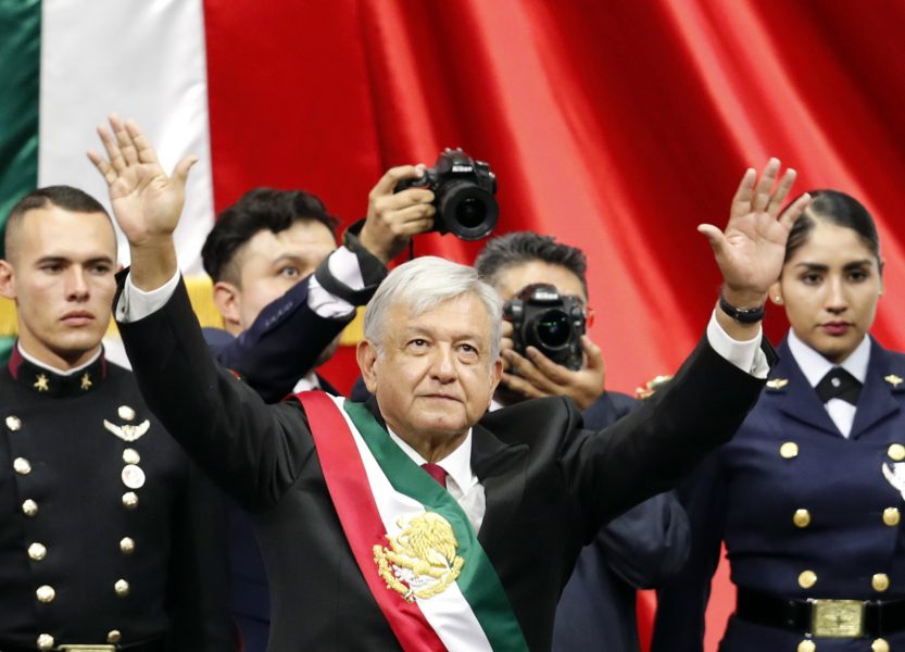 Mexikos nye president Andrés Manuel López Obrador svärs in på posten efter att ha vunnit en jordskredsseger i somras.