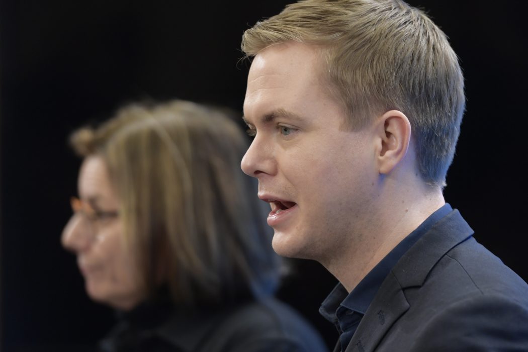 Miljöpartiets språkrör Gustav Fridolin och Isabella Lövin.