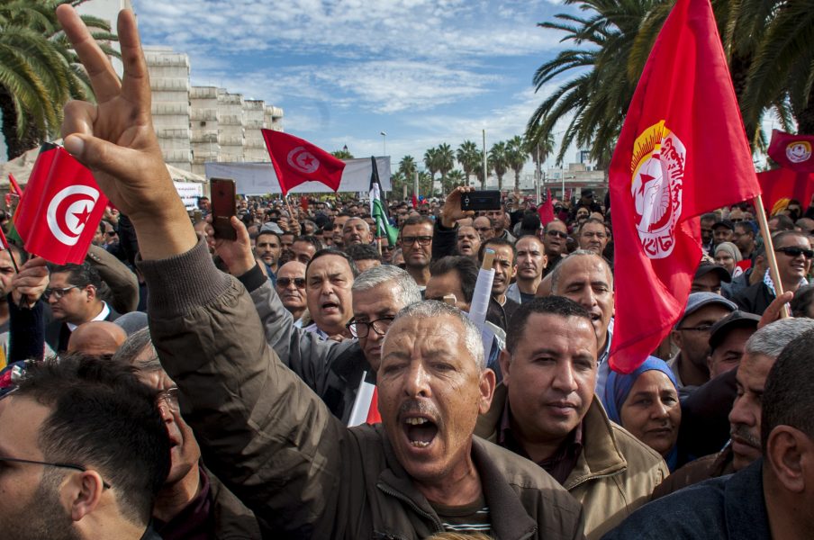 Strejkande tunisier i november 2018.