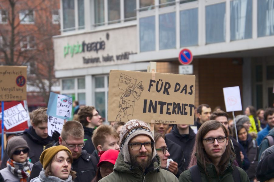  Demonstration mot upphovsrättsdirektivet i mars 2019, Berlin.