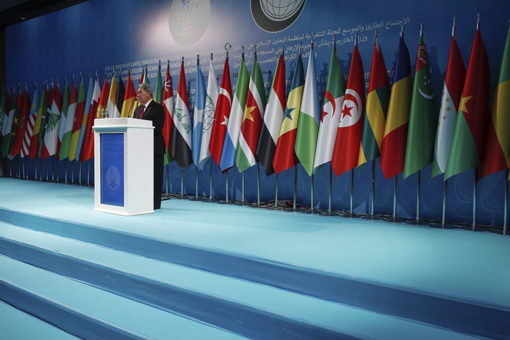 Nya Zeelands utrikesminister Winston Peters under ett möte med Islamiska konferensorganisationen (IKO) i Istanbul.