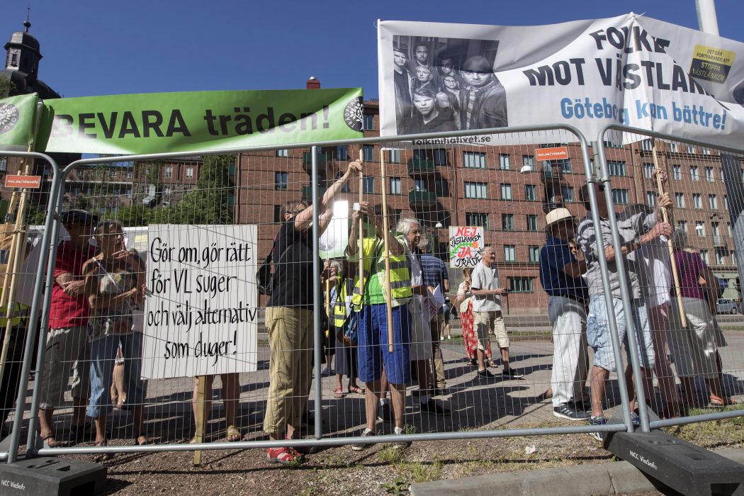 Protester mot Västlänken våren 2018.