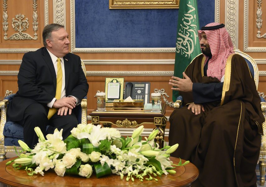 USA:s utrikesminister Mike Pompeo under ett möte med saudiske kronprinsen Mohammed bin Salman.