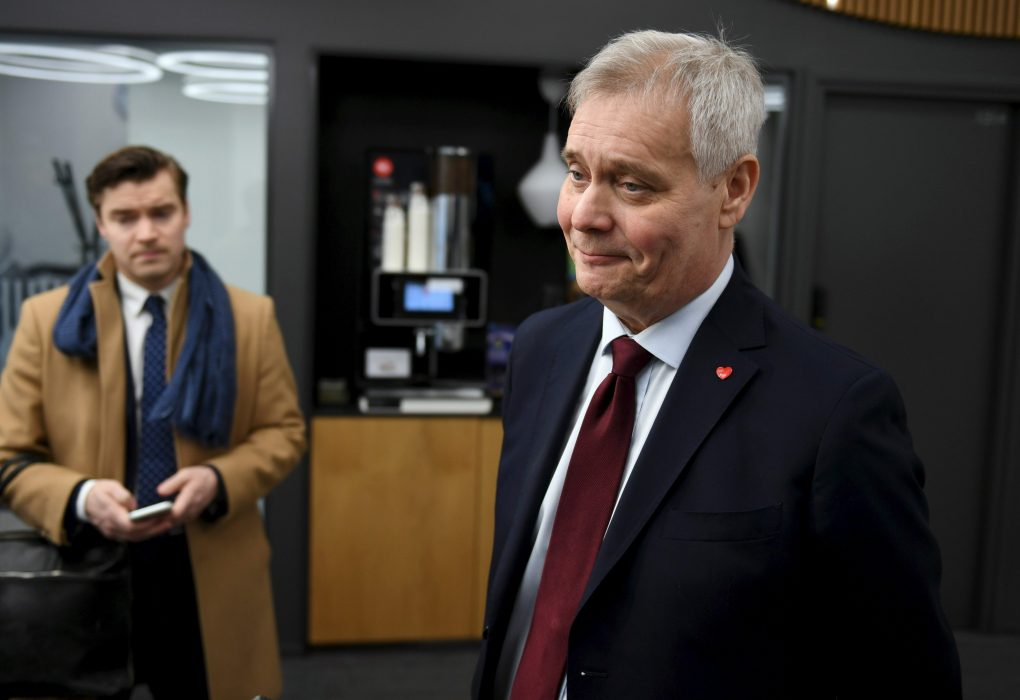 Socialdemokraternas ledare Antti Rinne i samband med valet i april.