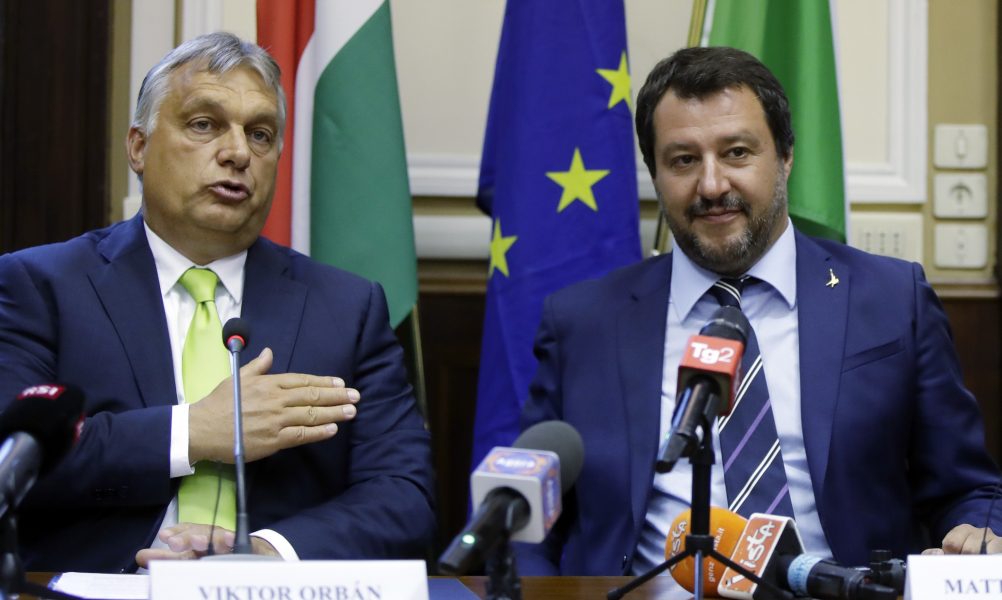 Ungerns premiärminister Viktor Orbán (Fidesz) och Italiens inrikesminister Matteo Salvini (Lega).