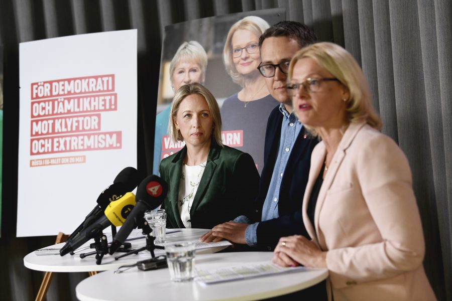 Socialdemokraternas tre toppkandidater Jytte Guteland, Johan Danielsson och Helén Fritzon presenterar partiets valplattform inför valet till Europaparlamentet.