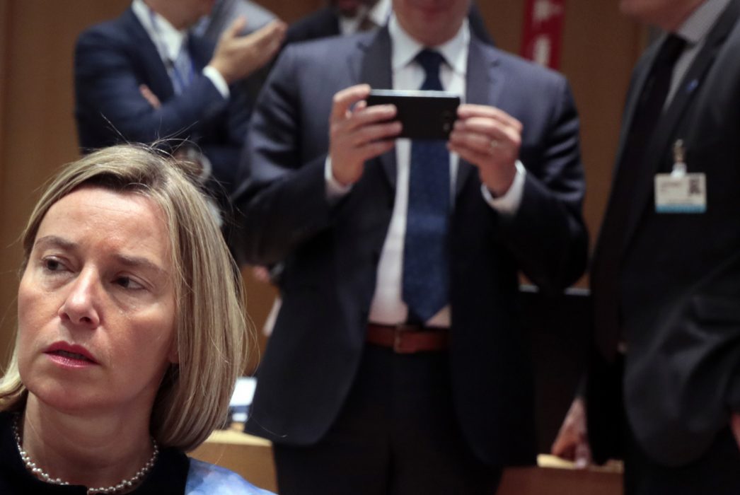EU:s utrikeschef Federica Mogherini i samband med mötet med EU:s utrikesministrar i Bryssel.