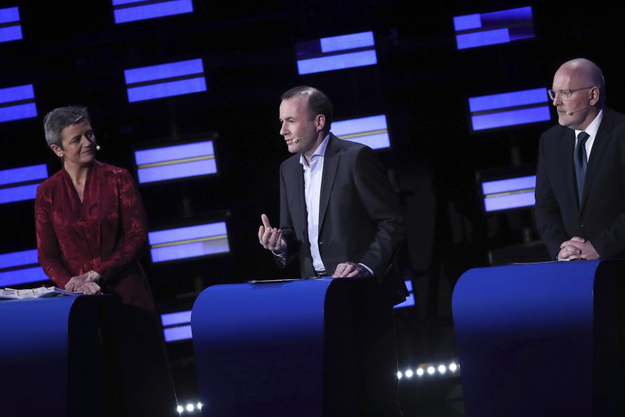 Danska Margrethe Vestager, tyske Manfred Weber och nederländske Frans Timmermans var de största partigruppernas toppkandidater i EU-valet.