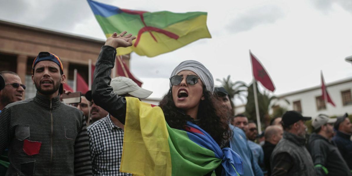 Foto: Mosa'ab Elshamy/AP/TTDemonstranter har berbiska flaggor under en protest mot regeringen.