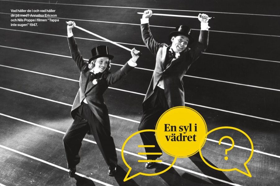 Vad håller de i och vad håller de på med? Annalisa Ericson och Nils Poppe i ﬁlmen "Tappa inte sugen" 1947.