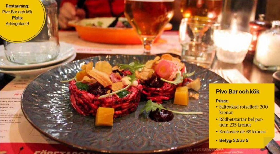 Vegansk tartar är ett ovanligt inslag på restaurang, men med rödbeta och svamp lyckas Pivo skapa en riktigt smakrik och kontrastfylld rätt.