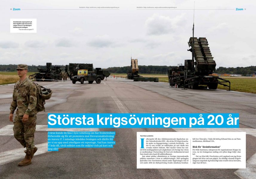 Amerikanska vapensystem på Säve ﬂygfält under försvarsövningen Aurora 17 på Hisingen i Göteborg på onsdagen.