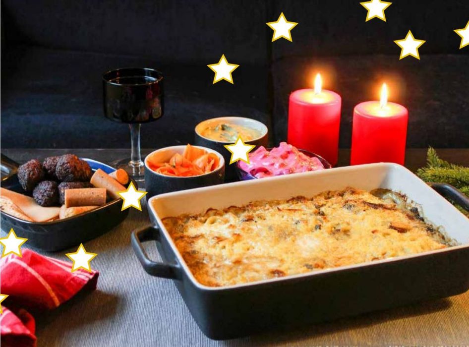 Janssons frestelse med frästa kryddiga champinjoner.