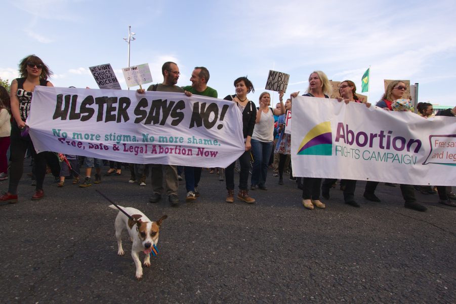 Aborträttsförespråkare från norr och söder om gränsen demonstrerar för rätt till abort under den årliga March for Choice i Dublin 2013.