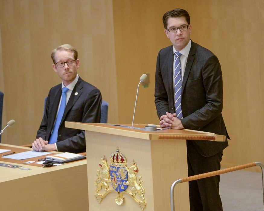 SD-ledaren Jimmie Åkesson och Moderaternas gruppledare, den tidigare vice talmannen och migrationsministern Tobias Billström, här på en bild från 2014, ska båda sitta i den migrationspolitiska kommittén för sina partier.