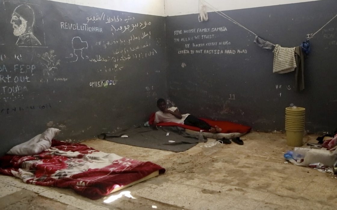 Ett interneringsläger i Sabha, Libyen i juli 2019.