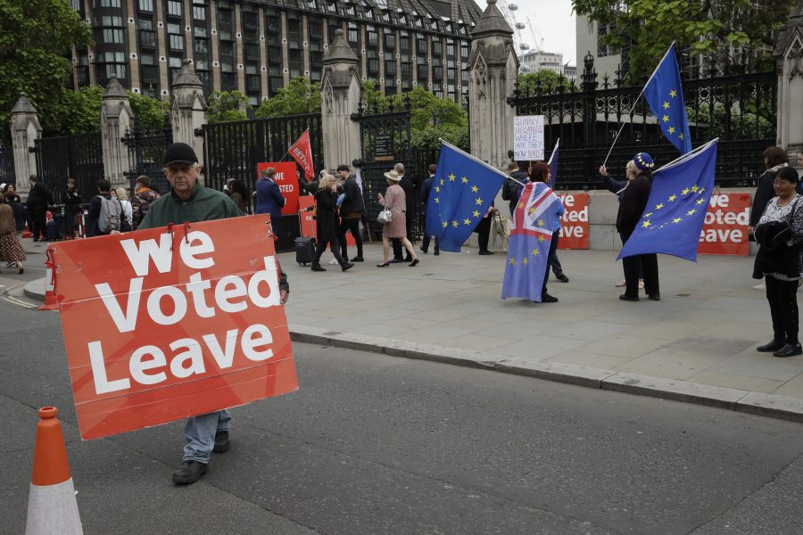 Demonstranter för och emot brexit i London tidigare i sommar.
