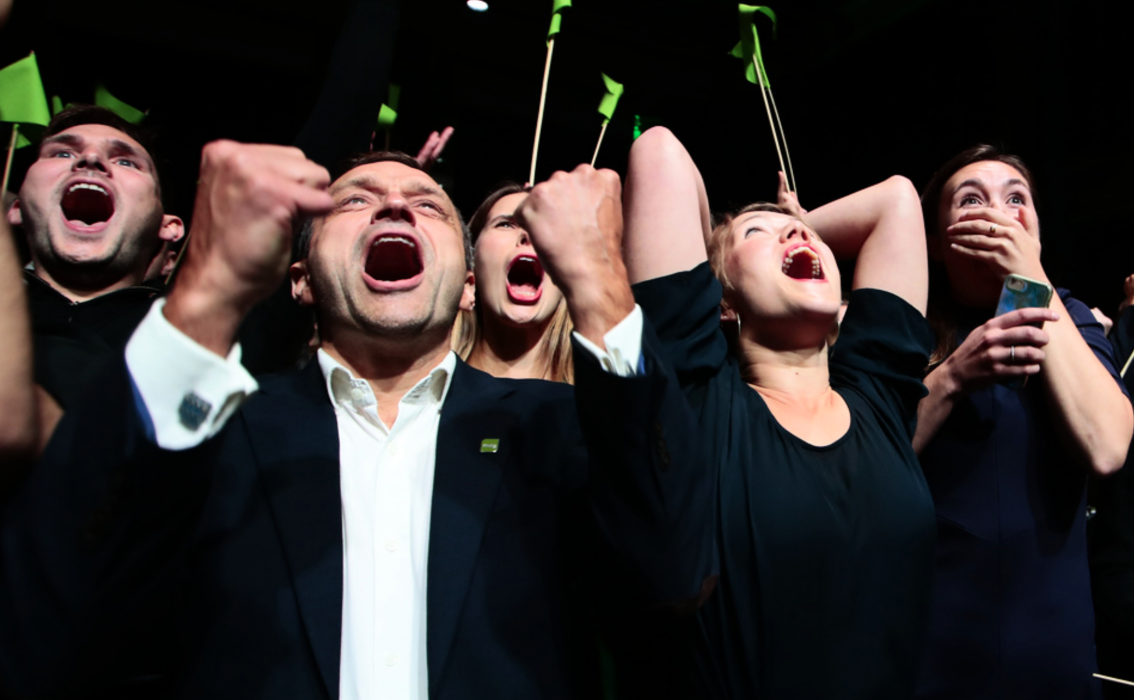 Foto: Håkon Mosvold Larsen/NTB Scanpix/TTJubel på norska miljöpartiet MDG:s valvaka i Oslo.