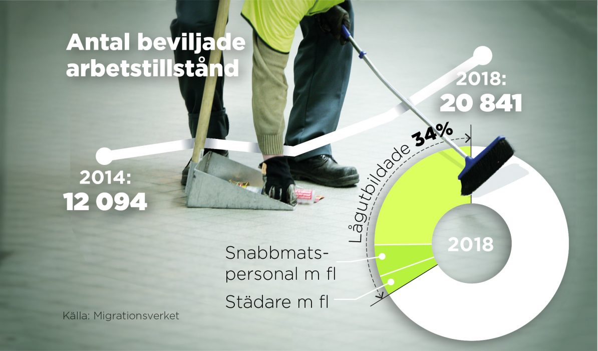 Många av dem som arbetskraftsinvandrar till Sverige från länder utanför EU är lågutbildade.