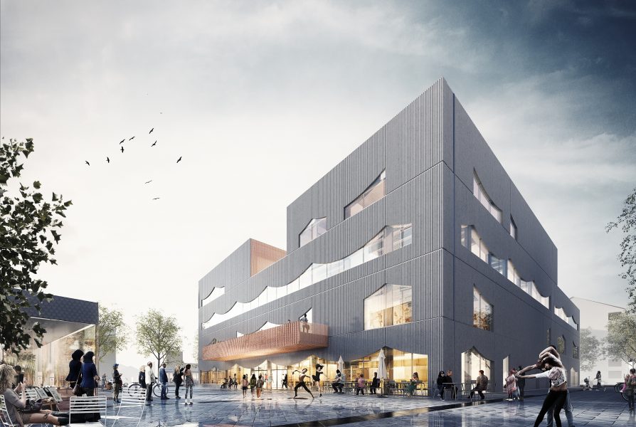 Visionsbild på det nya kulturhuset vid Selma Lagerlöfs torg.
