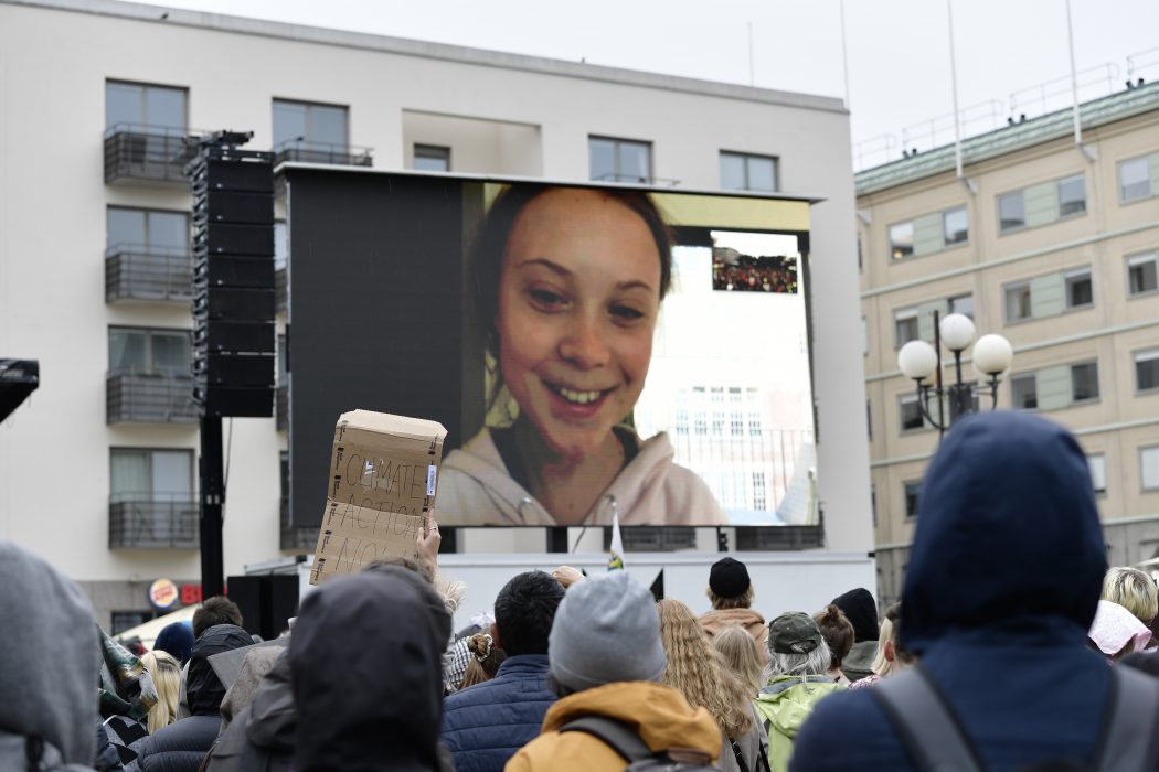 Greta Thunberg deltog förra fredagens skolstrejk för klimatet arrangerad av Fridays for future via videolänk från New York.