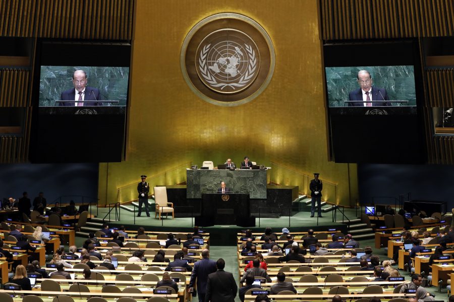 Libanons president Michel Aoun när han i veckan talade på FN:s generalförsamlings 74:e session.