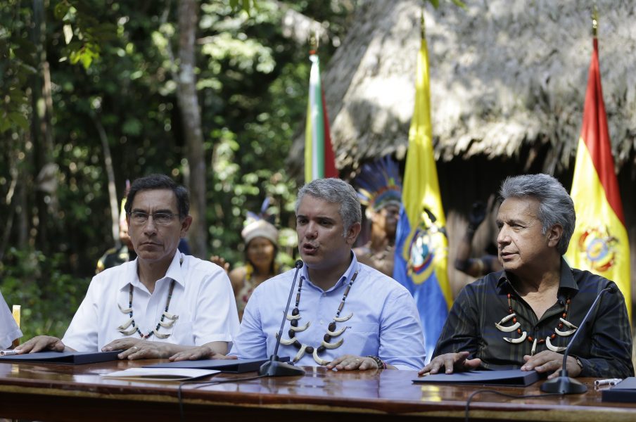 Presidenterna från Peru, Colombia och Ecuador vid fredagens toppmöte: Martín Vizcarra, Iván Duque och Lenín Moreno.
