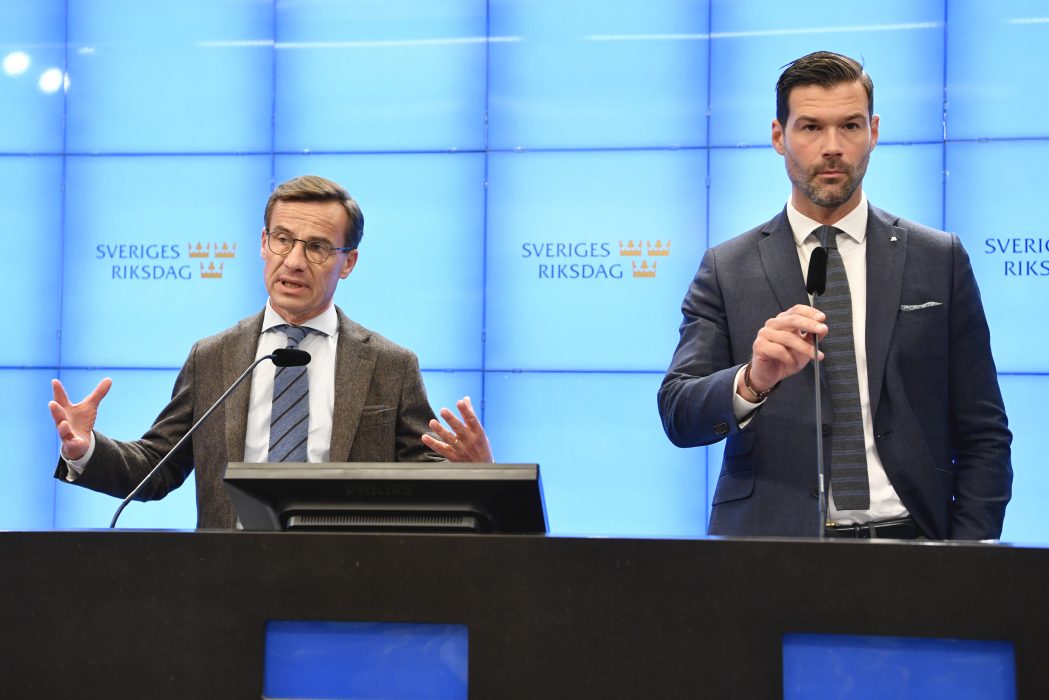 Moderaternas partiledare Ulf Kristersson (M) och Johan Forssell, rättspolitisk talesperson för Moderaterna.