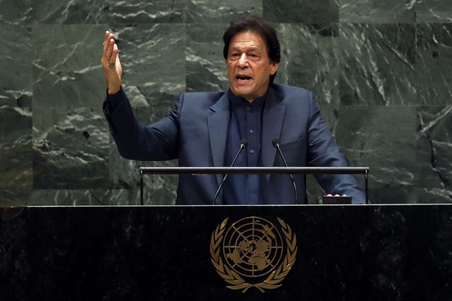 Pakistans premiärminister Imran Khan under sitt tal i FN:s generalförsamling i fredags.