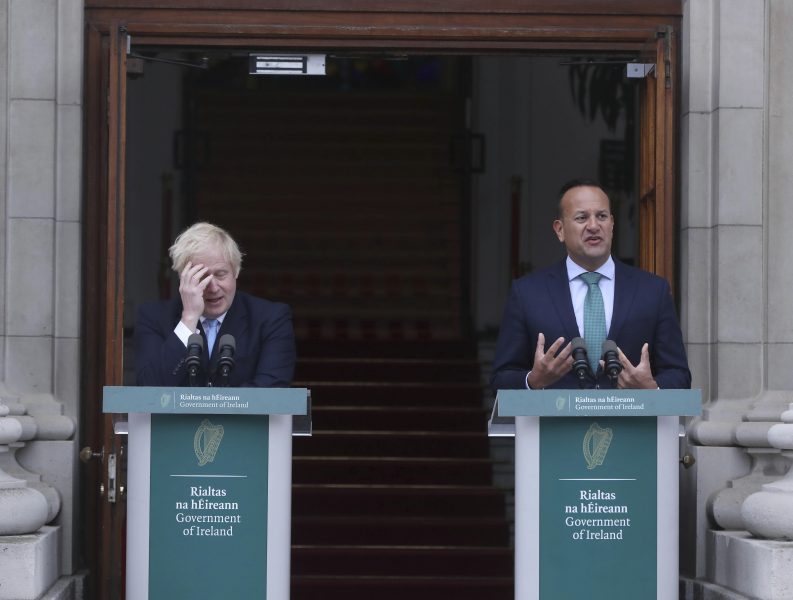 Boris Johnson och Irlands premiärminister Leo Varadkar at Government vid ett tidigare möte.