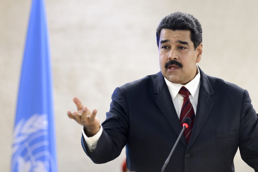 Venezuelas ledare Nicolás Maduro i ett tal inför FN:s råd för mänskliga rättigheter 2015.