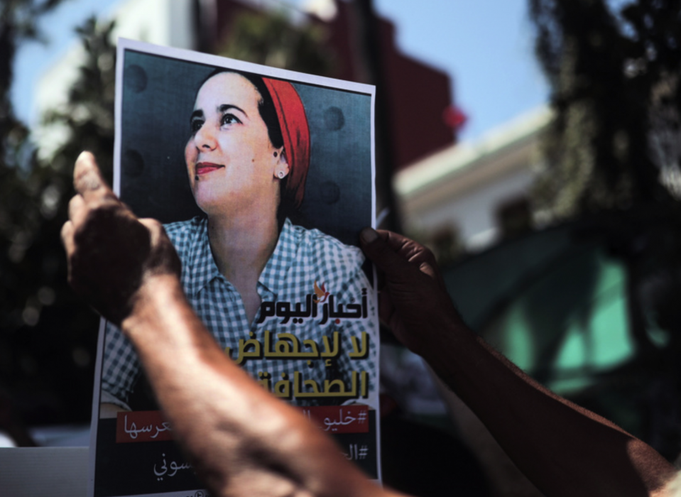 Demonstrationer förra månaden i Rabat i Marocko till stöd för journalisten Hajar Raissouni.