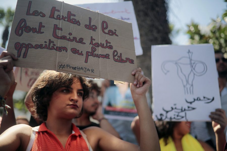 Demomstration utanför domstolen i Rabat i september.