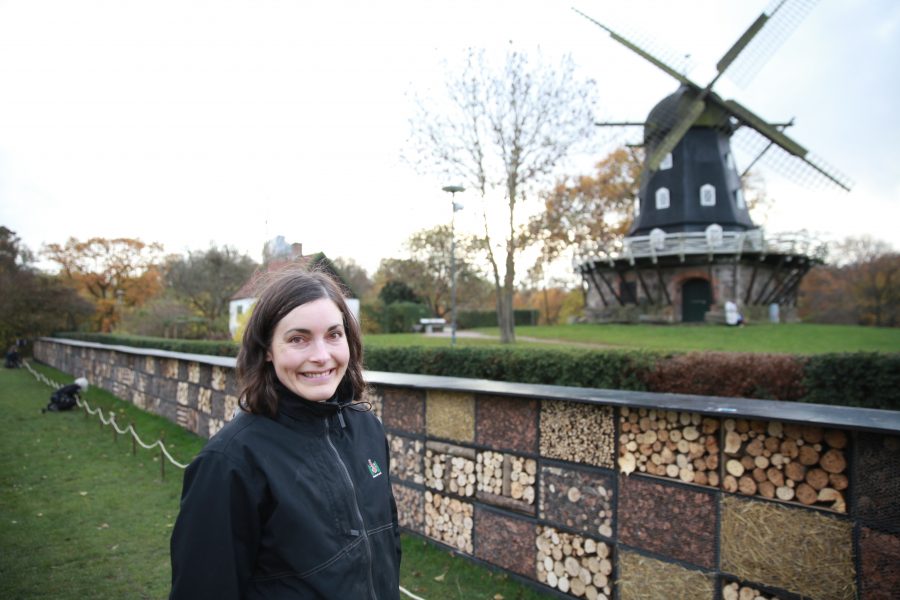 Lina Hirsch, trädgårdsingenjör i Slottsträdgården och en av initiativtagarna till det rekordstora insektshotell som invigs under torsdagen.