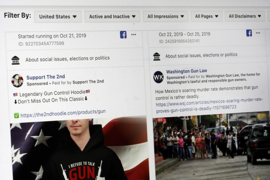 Sökning efter politiska annonser på Facebook den 31 oktober 2019.