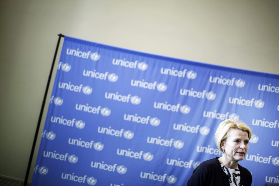 Dåvarande Barnminister Åsa Regnér (S) firade barnkonventionens 25-årsdag på FN:s högkvarter i New York 2014.