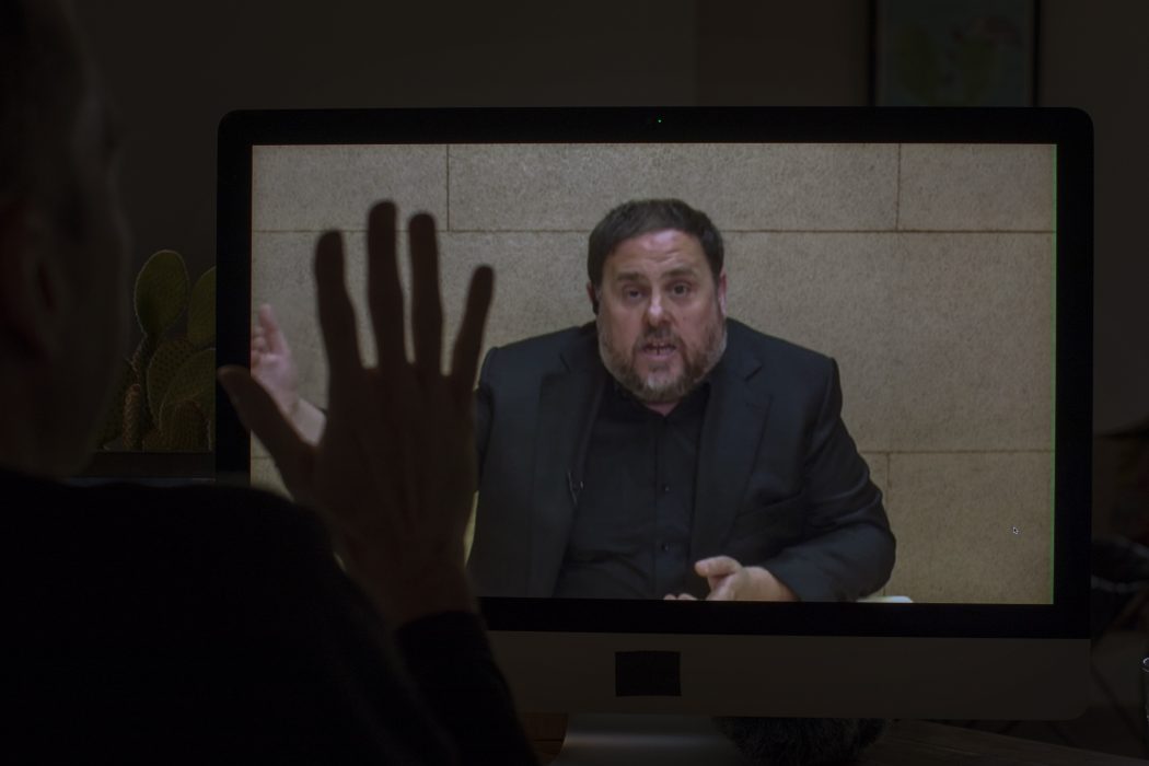 Kataloniens förre vicepresident Oriol Junqueras gjorde en intervju på länk från häktet i Madrid under kampanjen inför EU-valet i våras.