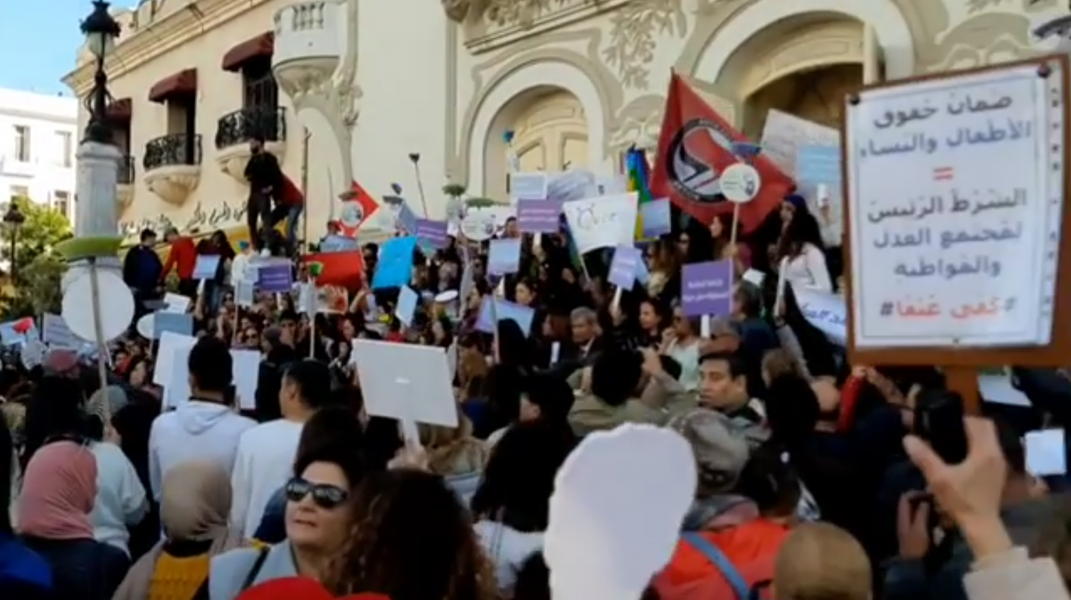 Demonstration mot sexuella övergrepp och trakasserier i Tunis i lördags.
