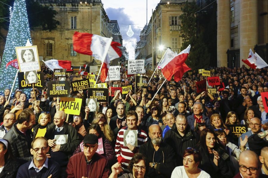 Protester i Valetta den första december med krav på premiärministern Joseph Muscats avgång.