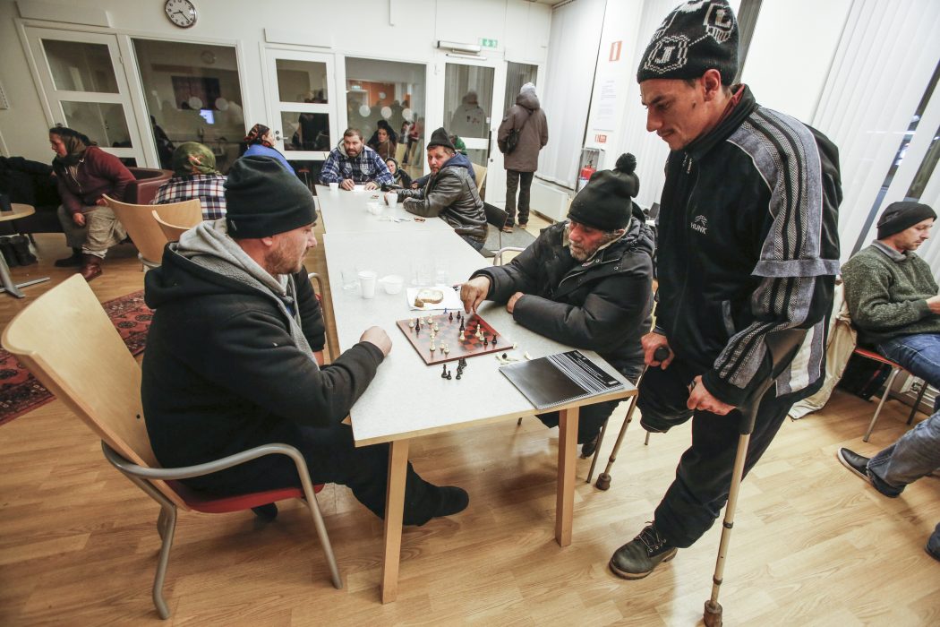 Kyrköppet för hemlösa i Malmö under den stora stormen i december 2013.