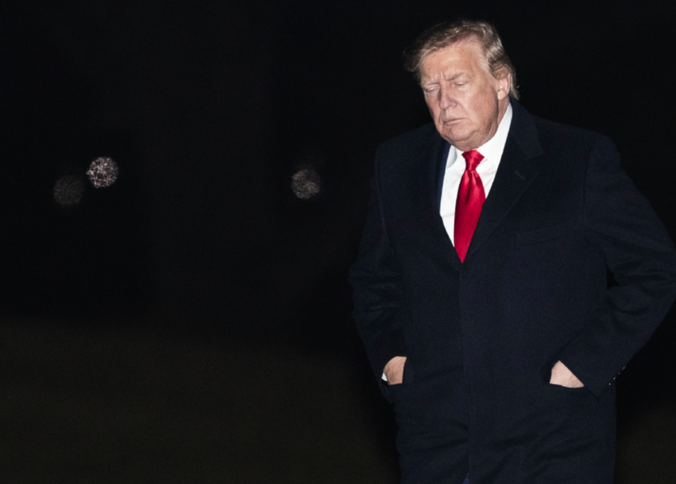 USA:s president Donald Trump då han återvände till Vita huset i söndags, efter ett kampanjmöte i Austin i Texas.