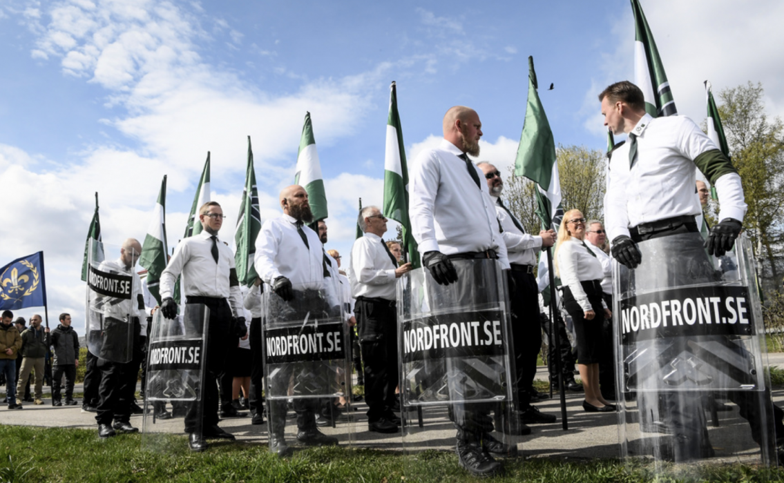 Nordiska motståndsrörelsen vid 1 majdemonstration 2018.