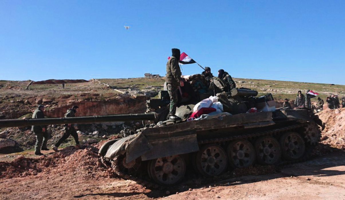 Syriska regimstyrkor i offensiv i Aleppoprovinsen, Bilden kommer från Syriens officiella nyhetsbyrå Sana.