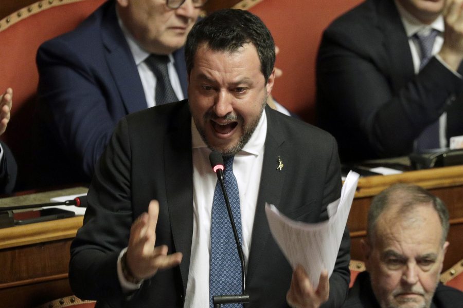 Salvini under onsdagen i den italienska senaten.